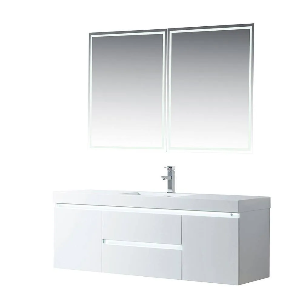 Vanity Art Annecy 60 in. W x 18.5 in. D x 20 in. H Bathroom Wall Hung LED Vanity in White w/ Single Basin Vanity Top in White Resin, photo 12 of 13