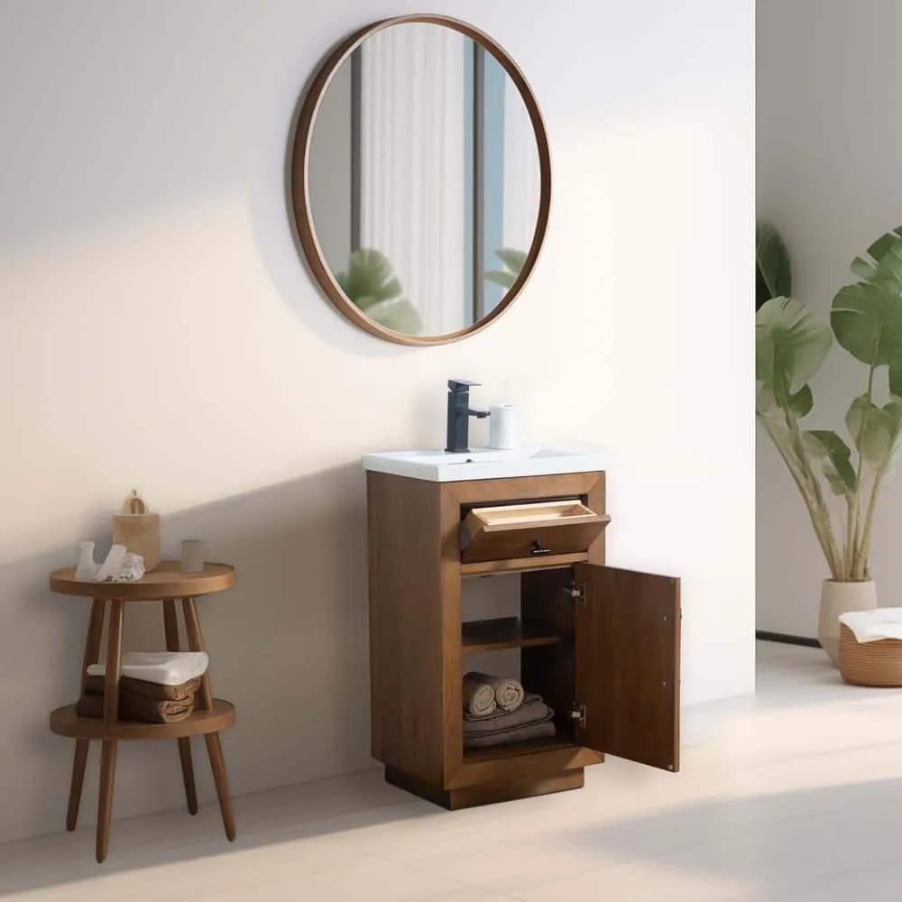 Vanity Art 20 in. W x 15.7 in. D x 34 in. H Single Sink Bathroom Vanity in Tan with Ceramic Top in White, photo 3 of 11