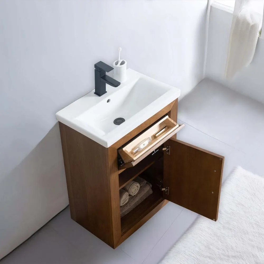 Vanity Art 20 in. W x 15.7 in. D x 34 in. H Single Sink Bathroom Vanity in Tan with Ceramic Top in White, photo 5 of 11