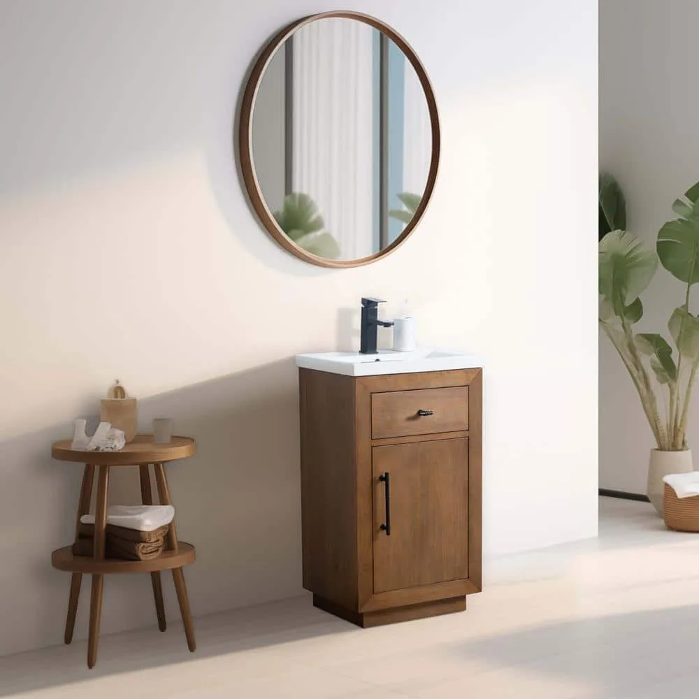 Vanity Art 20 in. W x 15.7 in. D x 34 in. H Single Sink Bathroom Vanity in Tan with Ceramic Top in White, photo 2 of 11