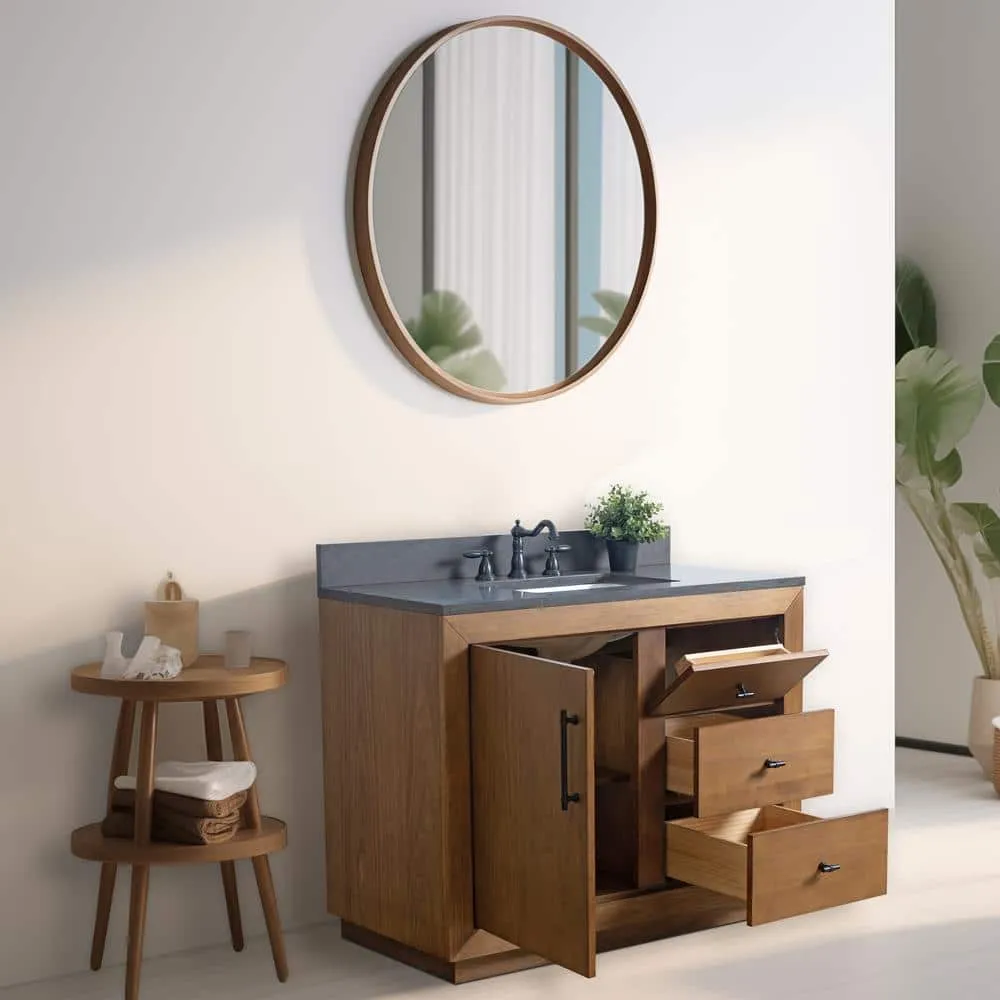 Vanity Art 42 in. W x 21.5 in. D x 34 in. H Single Sink Bathroom Vanity in Tan with Black Limestone Top, photo 3 of 11