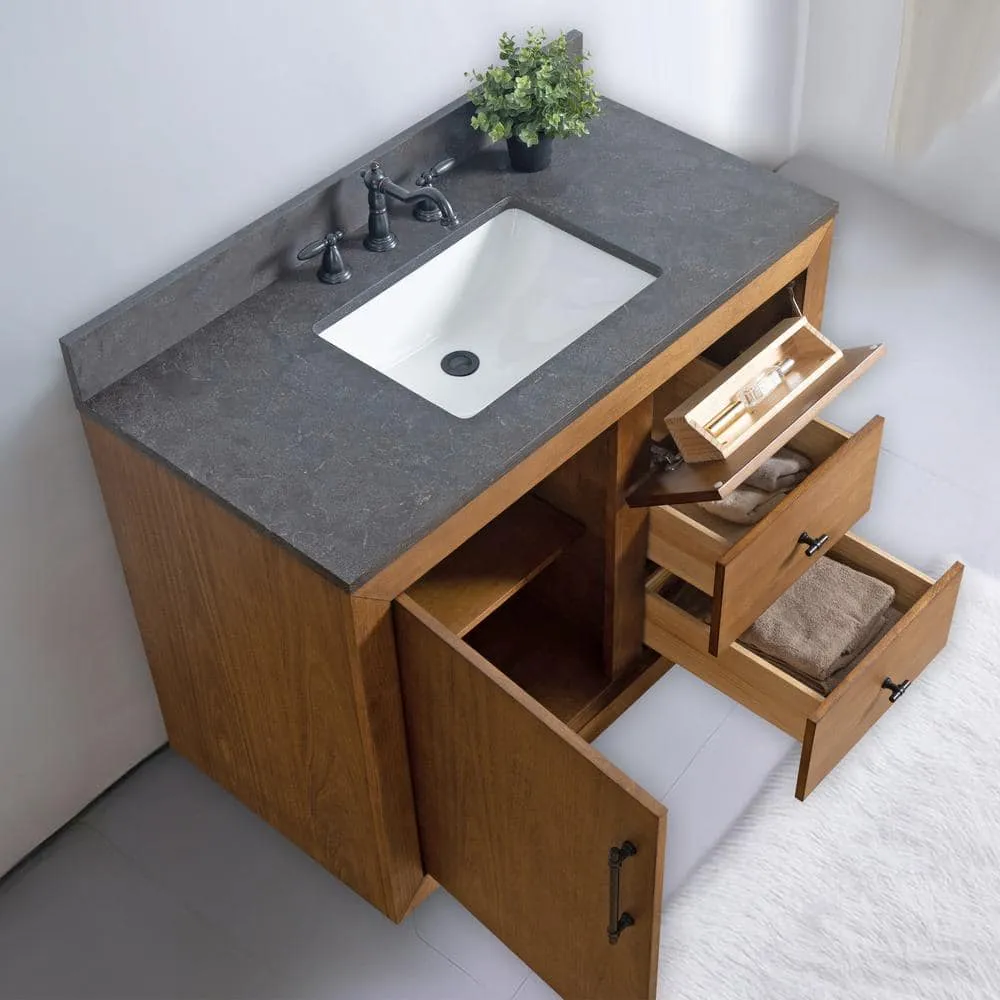 Vanity Art 42 in. W x 21.5 in. D x 34 in. H Single Sink Bathroom Vanity in Tan with Black Limestone Top, photo 5 of 11