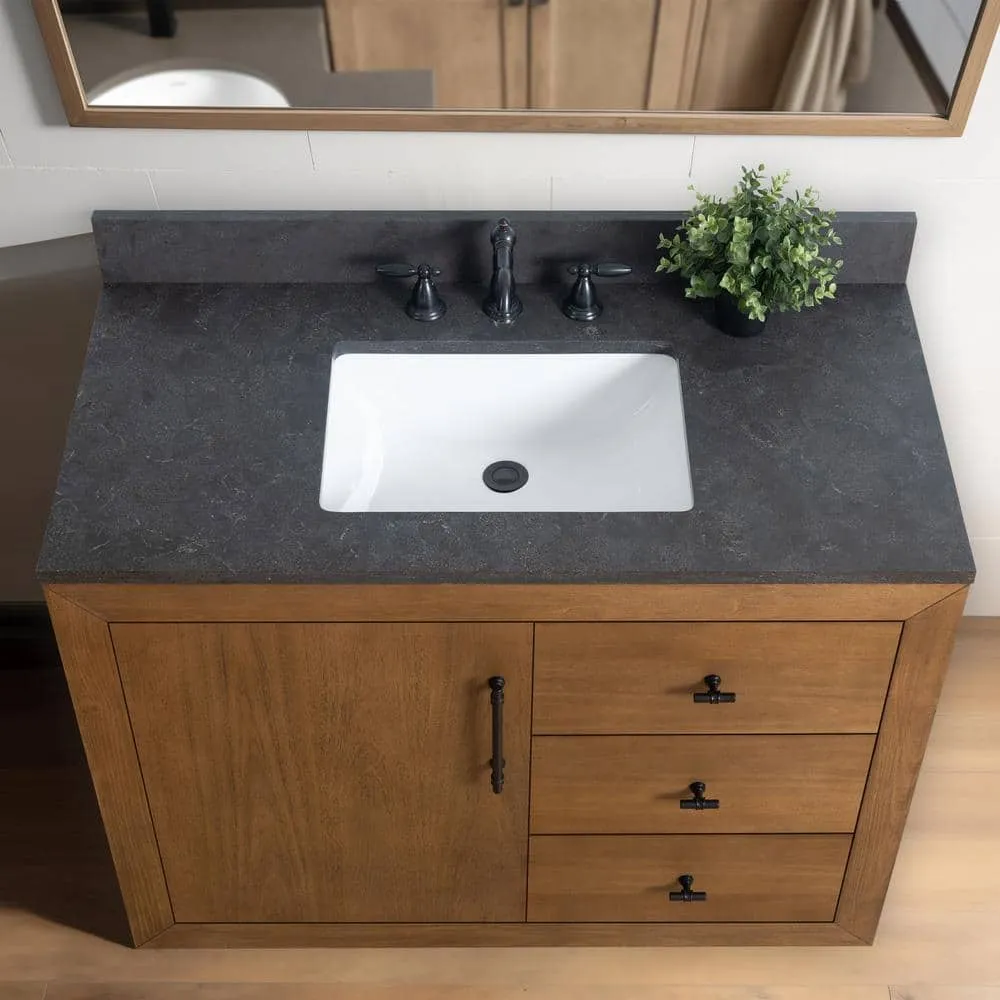 Vanity Art 42 in. W x 21.5 in. D x 34 in. H Single Sink Bathroom Vanity in Tan with Black Limestone Top, photo 4 of 11