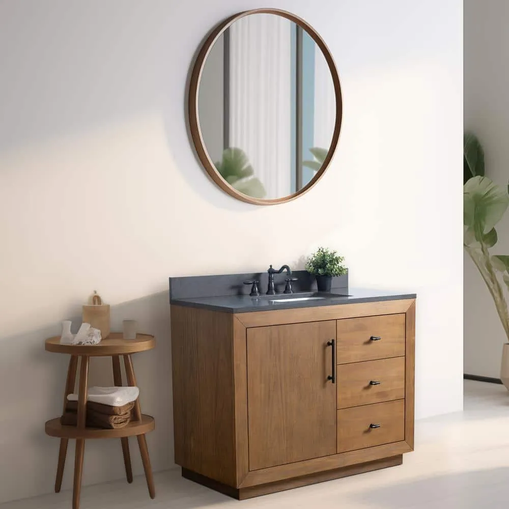 Vanity Art 42 in. W x 21.5 in. D x 34 in. H Single Sink Bathroom Vanity in Tan with Black Limestone Top, photo 2 of 11