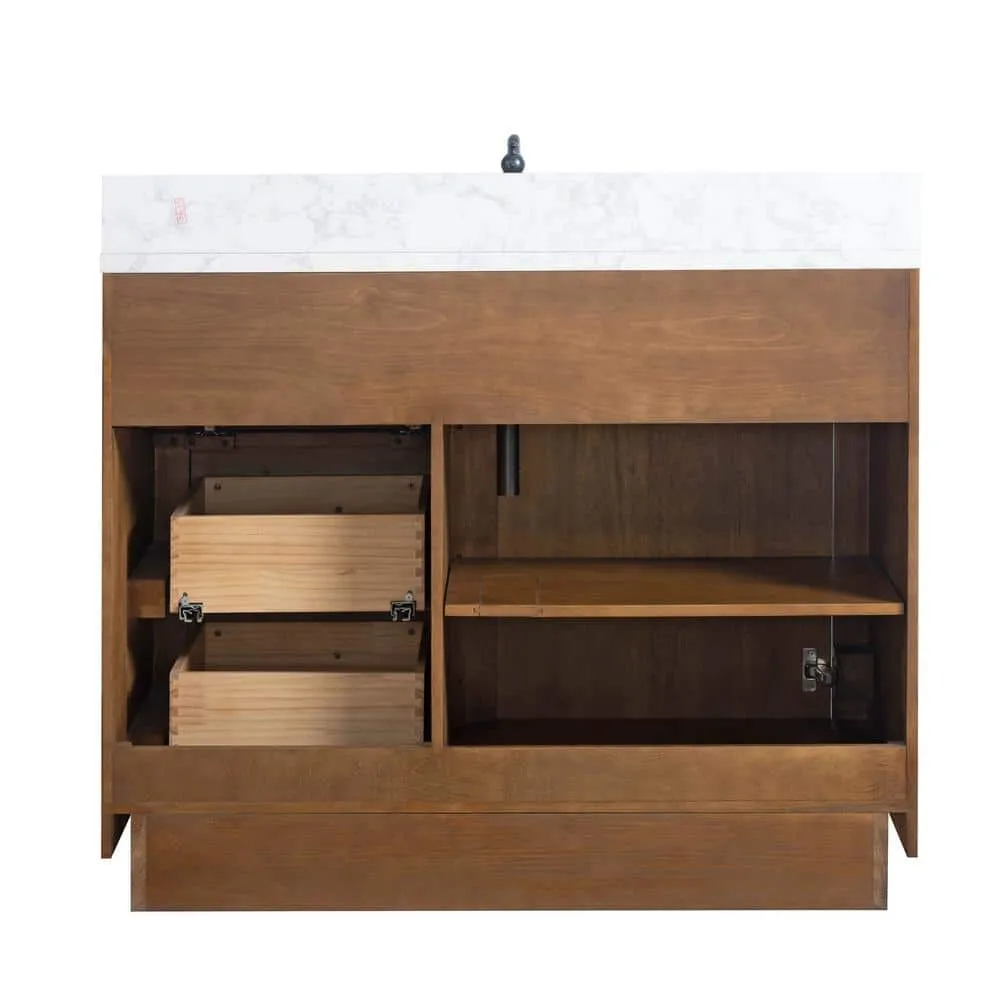 Vanity Art 42 in. W x 21.5 in. D x 34 in. H Single Sink Bathroom Vanity in Tan with Arabescato White Engineered Marble Top, photo 8 of 11