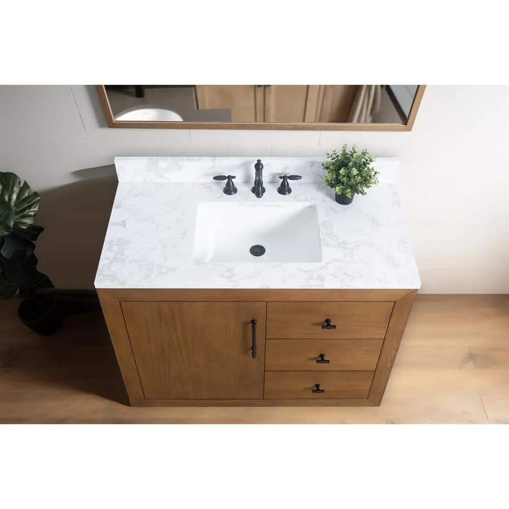 Vanity Art 42 in. W x 21.5 in. D x 34 in. H Single Sink Bathroom Vanity in Tan with Arabescato White Engineered Marble Top, photo 11 of 11