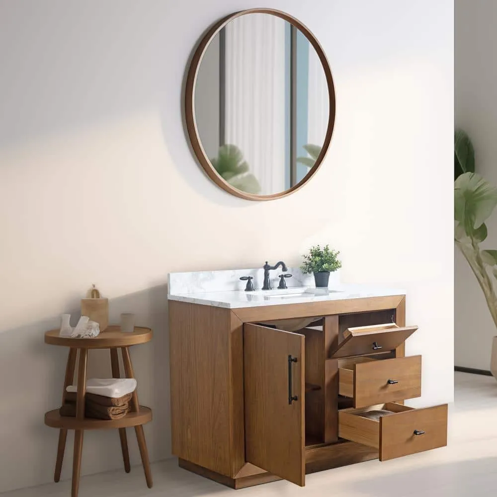 Vanity Art 42 in. W x 21.5 in. D x 34 in. H Single Sink Bathroom Vanity in Tan with Arabescato White Engineered Marble Top, photo 3 of 11
