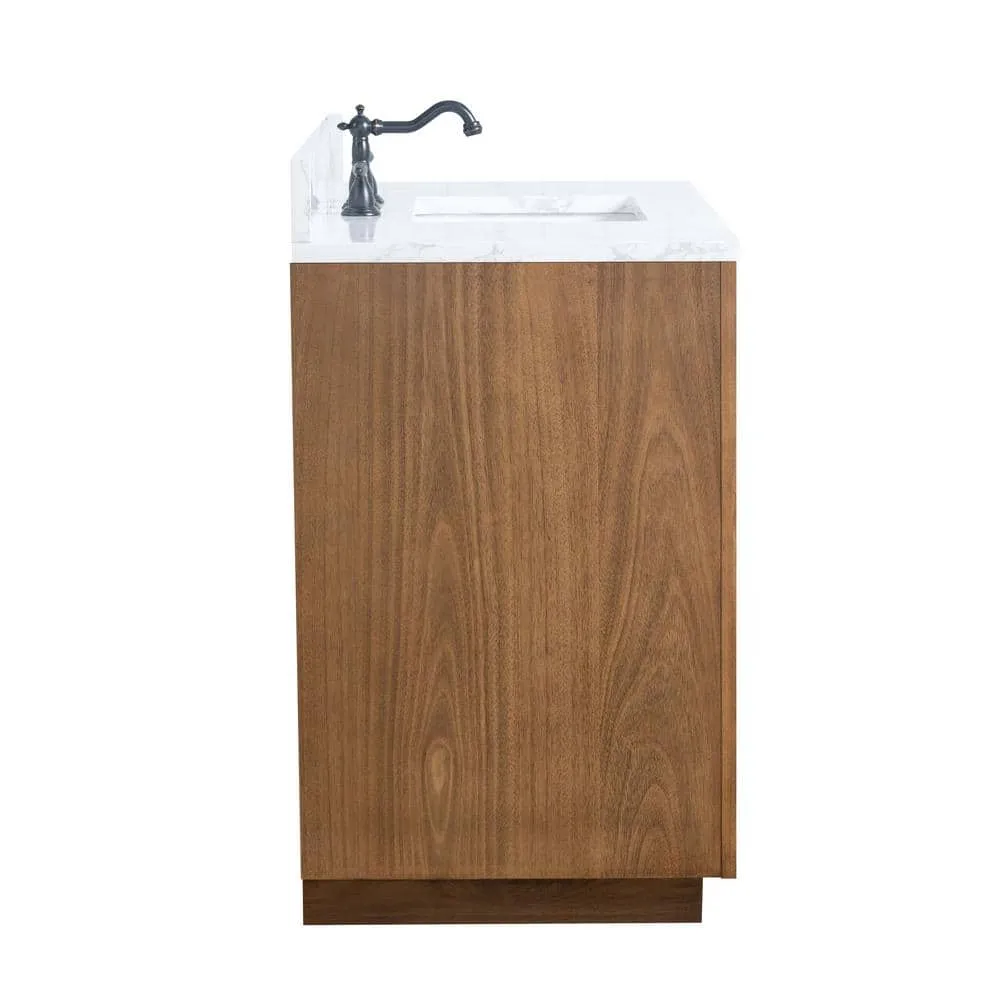 Vanity Art 42 in. W x 21.5 in. D x 34 in. H Single Sink Bathroom Vanity in Tan with Arabescato White Engineered Marble Top, photo 7 of 11