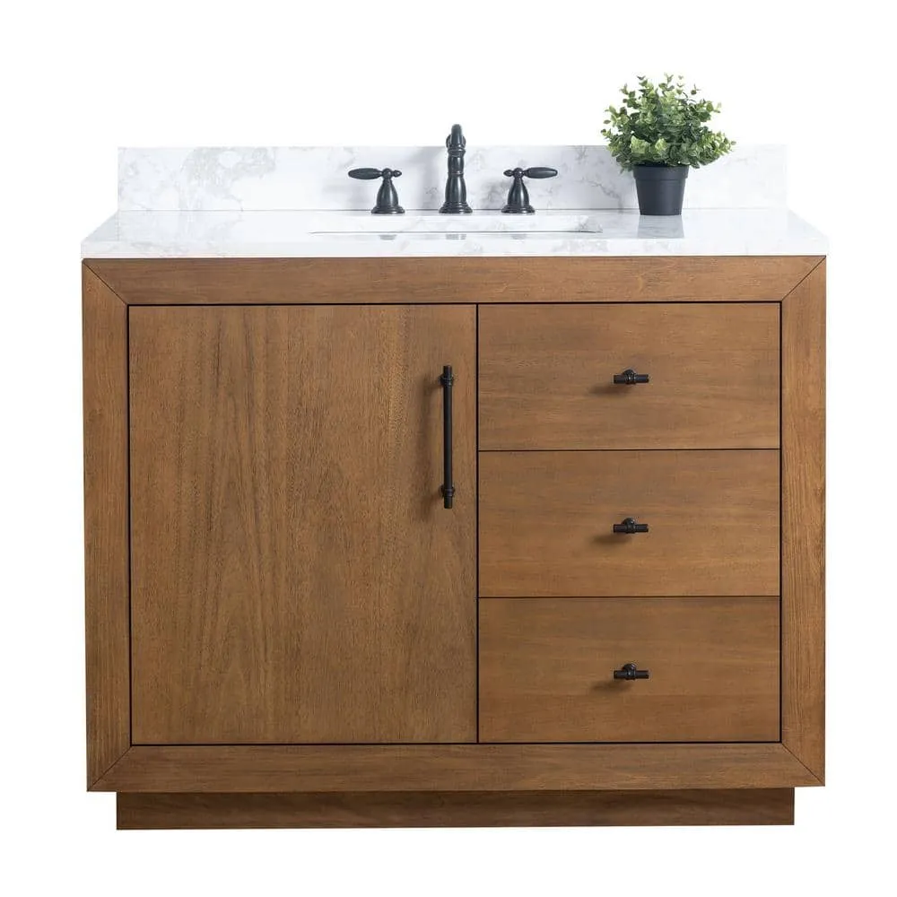 Vanity Art 42 in. W x 21.5 in. D x 34 in. H Single Sink Bathroom Vanity in Tan with Arabescato White Engineered Marble Top, photo 6 of 11