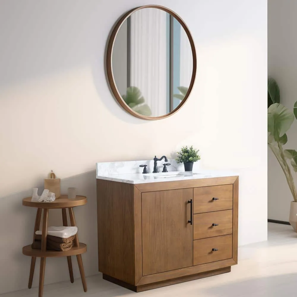 Vanity Art 42 in. W x 21.5 in. D x 34 in. H Single Sink Bathroom Vanity in Tan with Arabescato White Engineered Marble Top, photo 2 of 11