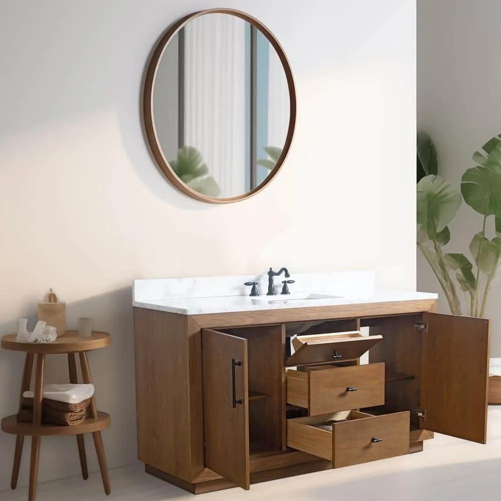 Vanity Art 60 in. W x 21.5 in. D x 34 in. H Single Sink Bathroom Vanity in Tan with Arabescato White Engineered Marble Top, photo 3 of 3