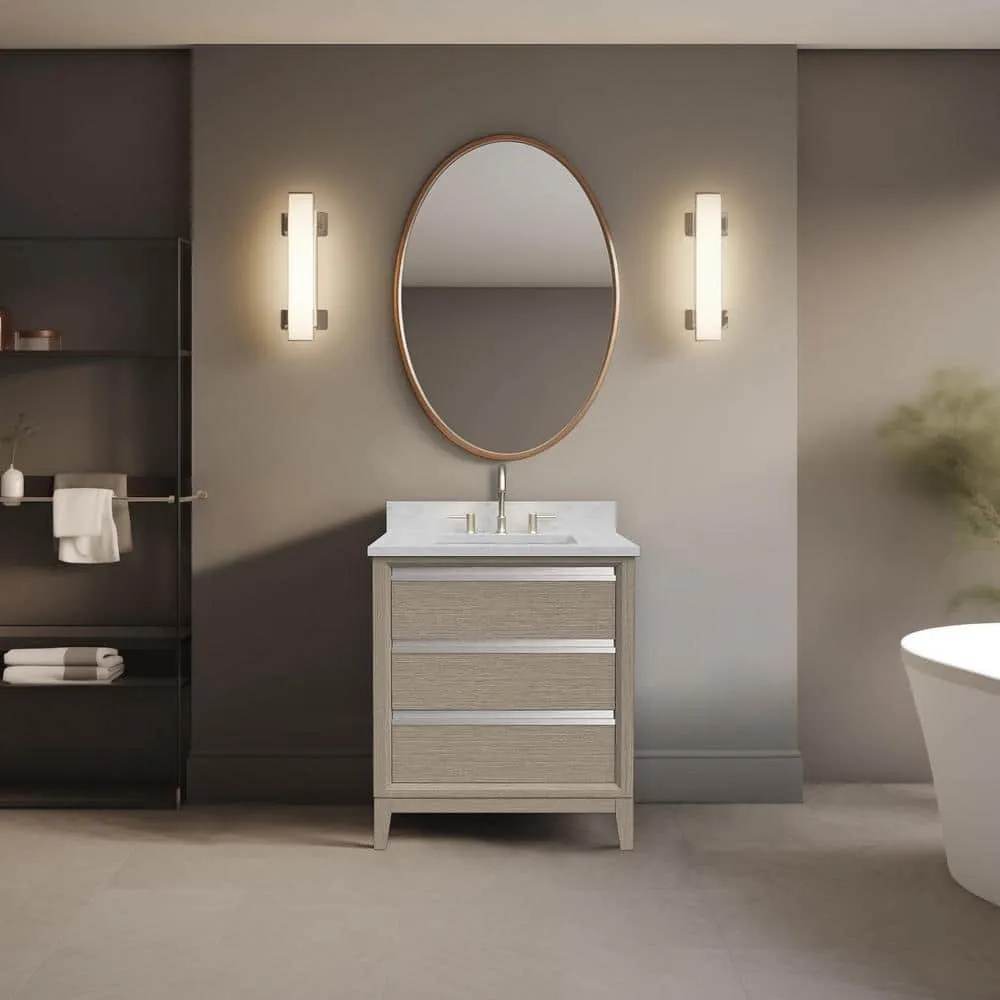 Vanity Art 30 in. W x 22 in. D x 34 in. H Single Sink Bathroom Vanity in Driftwood Gray with Engineered Marble Top in White, photo 2 of 2