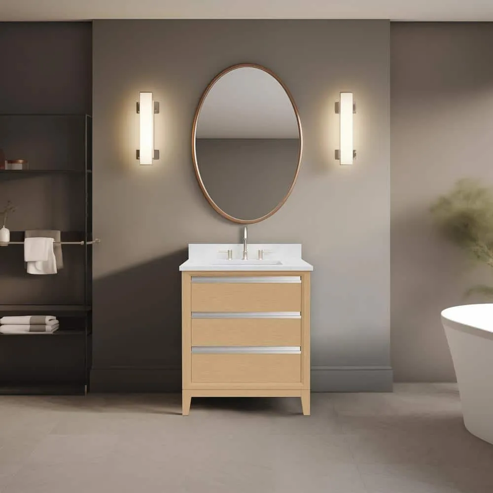 Vanity Art 30 in. W x 22 in. D x 34 in. H Single Sink Bathroom Vanity in Natural Oak with Engineered Marble Top in White, photo 2 of 2