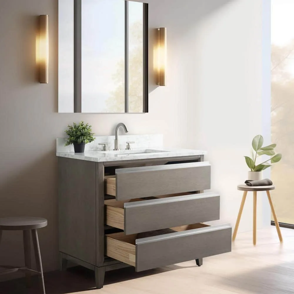 Vanity Art 36 in. W x 22 in. D x 34 in. H Single Sink Bathroom Vanity in Driftwood Gray with Engineered Marble Top, photo 3 of 10