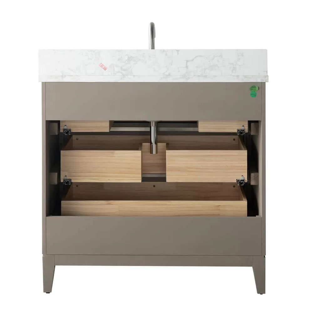 Vanity Art 36 in. W x 22 in. D x 34 in. H Single Sink Bathroom Vanity in Driftwood Gray with Engineered Marble Top, photo 8 of 10