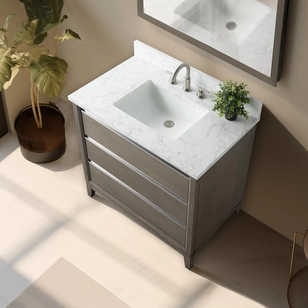 Vanity Art 36 in. W x 22 in. D x 34 in. H Single Sink Bathroom Vanity in Driftwood Gray with Engineered Marble Top, photo 4 of 10