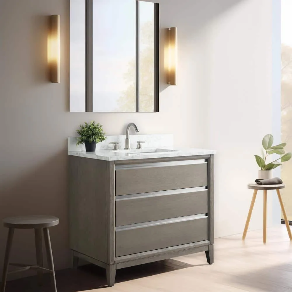 Vanity Art 36 in. W x 22 in. D x 34 in. H Single Sink Bathroom Vanity in Driftwood Gray with Engineered Marble Top, photo 2 of 10