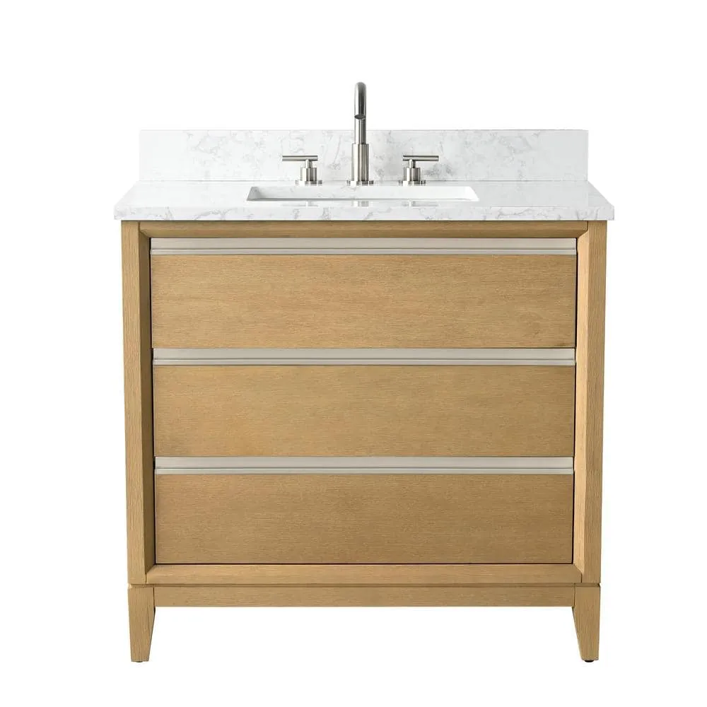 Vanity Art 36 in. W x 22 in. D x 34 in. H Single Sink Bathroom Vanity in Natural Oak with Engineered Marble Top, photo 5 of 11