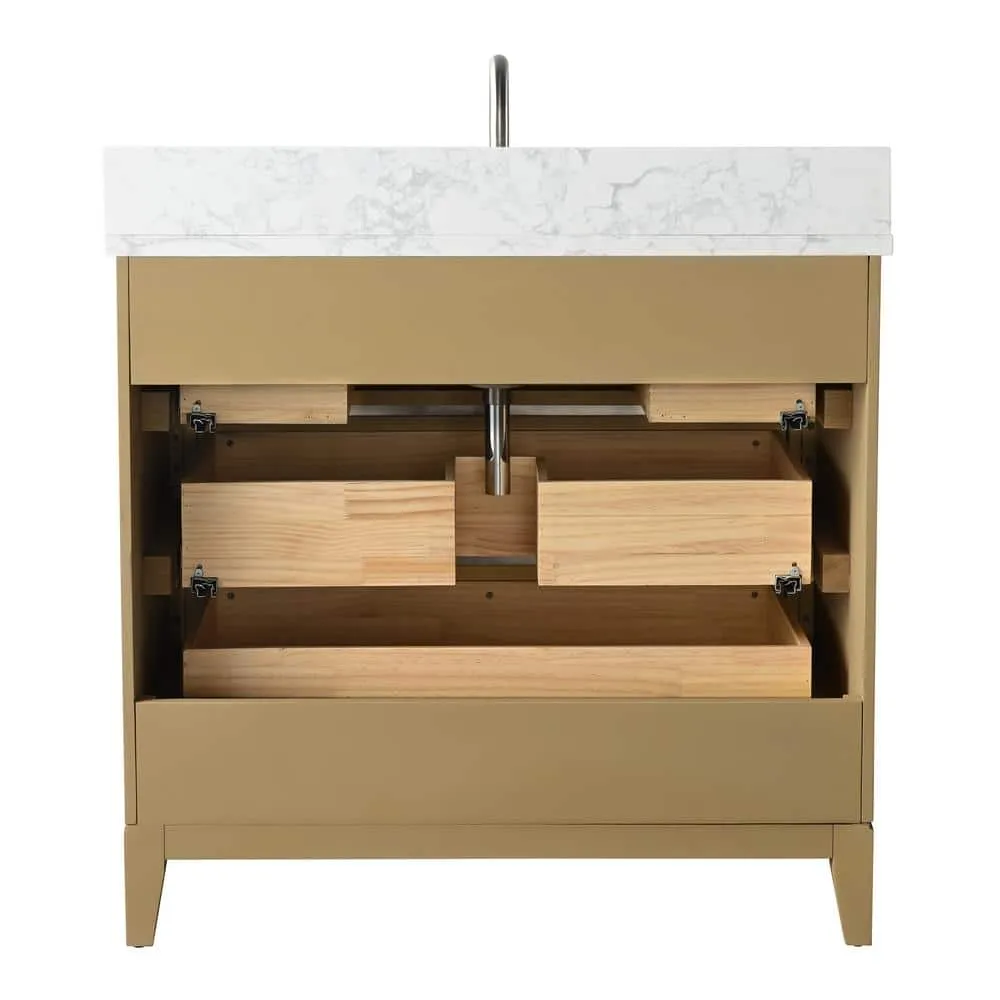 Vanity Art 36 in. W x 22 in. D x 34 in. H Single Sink Bathroom Vanity in Natural Oak with Engineered Marble Top, photo 9 of 11