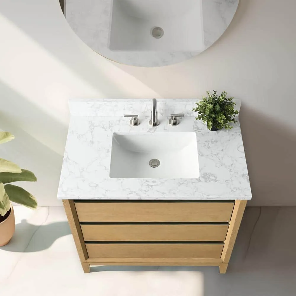 Vanity Art 36 in. W x 22 in. D x 34 in. H Single Sink Bathroom Vanity in Natural Oak with Engineered Marble Top, photo 6 of 11