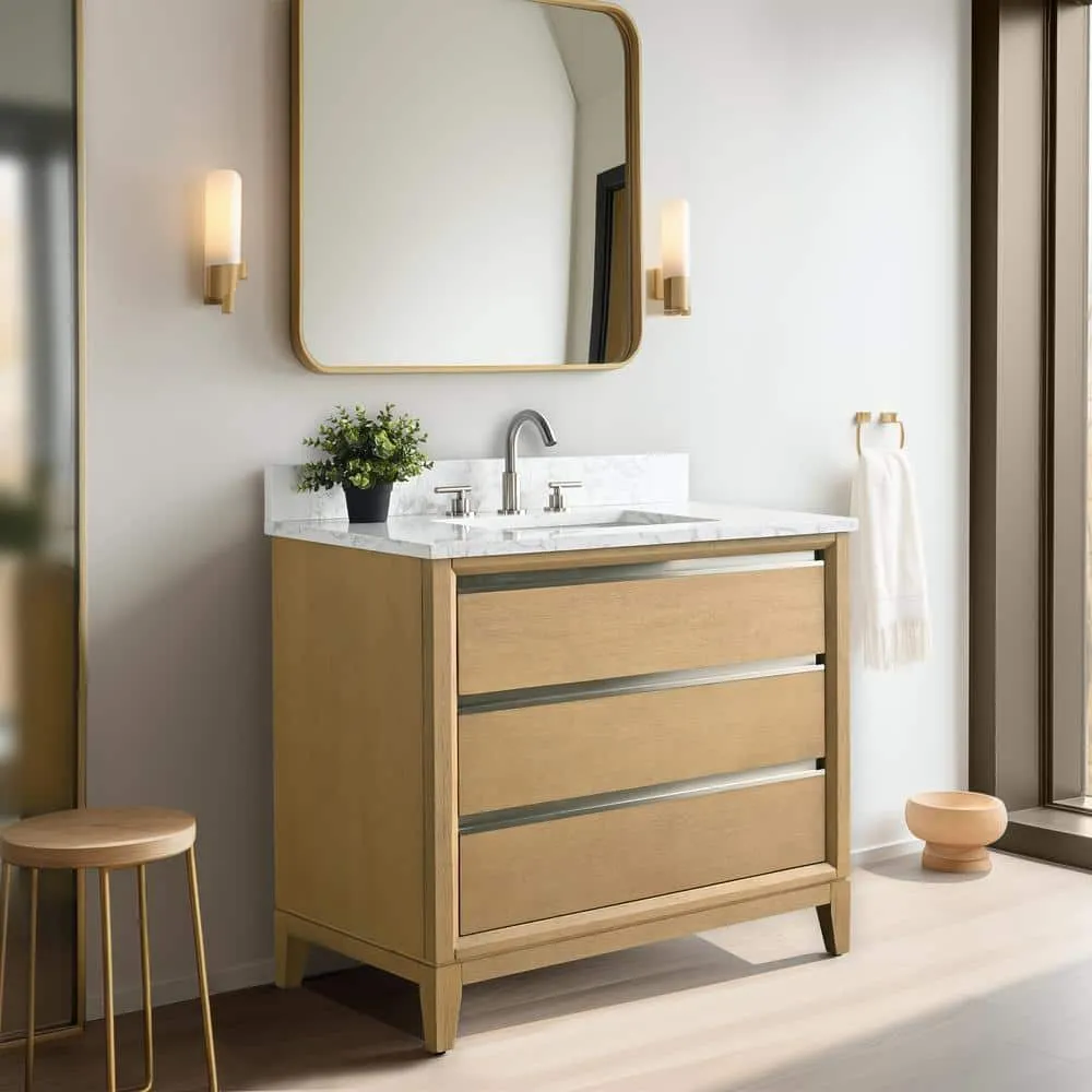 Vanity Art 36 in. W x 22 in. D x 34 in. H Single Sink Bathroom Vanity in Natural Oak with Engineered Marble Top, photo 2 of 11