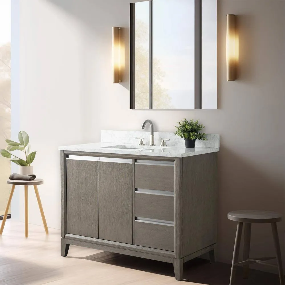 Vanity Art 42 in. W x 22 in. D x 34 in. H Single Sink Bathroom Vanity in Driftwood Gray with Engineered Marble Top, photo 3 of 11