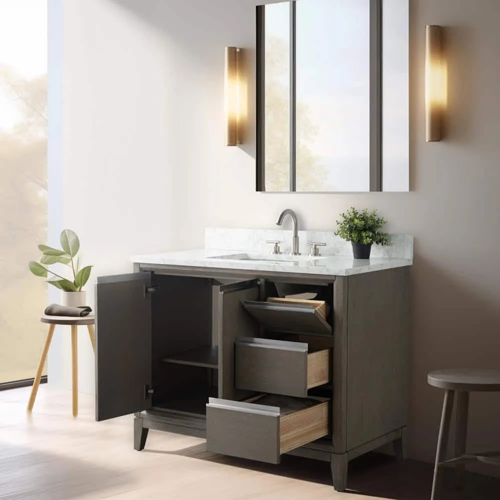 Vanity Art 42 in. W x 22 in. D x 34 in. H Single Sink Bathroom Vanity in Driftwood Gray with Engineered Marble Top, photo 5 of 11