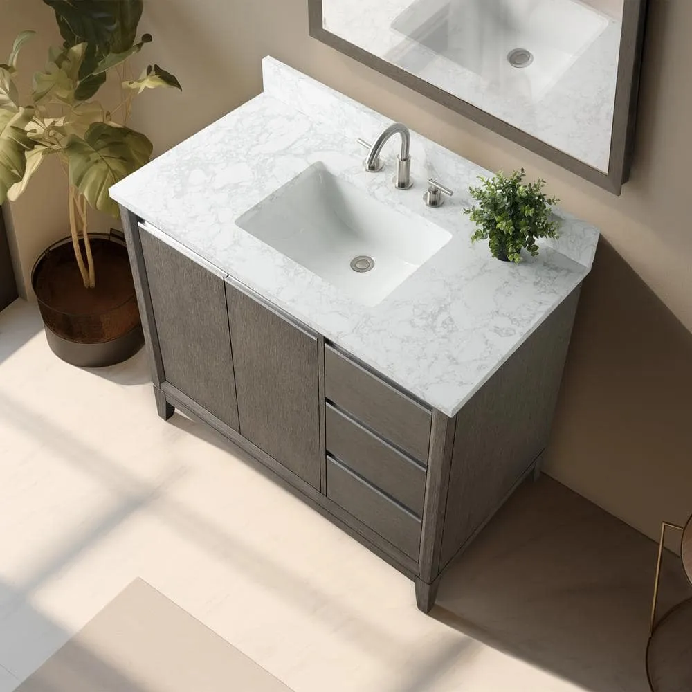 Vanity Art 42 in. W x 22 in. D x 34 in. H Single Sink Bathroom Vanity in Driftwood Gray with Engineered Marble Top, photo 4 of 11