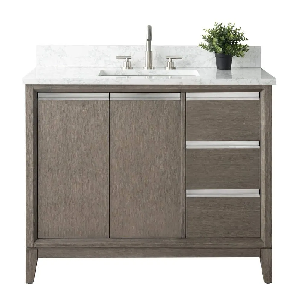 Vanity Art 42 in. W x 22 in. D x 34 in. H Single Sink Bathroom Vanity in Driftwood Gray with Engineered Marble Top, photo 6 of 11