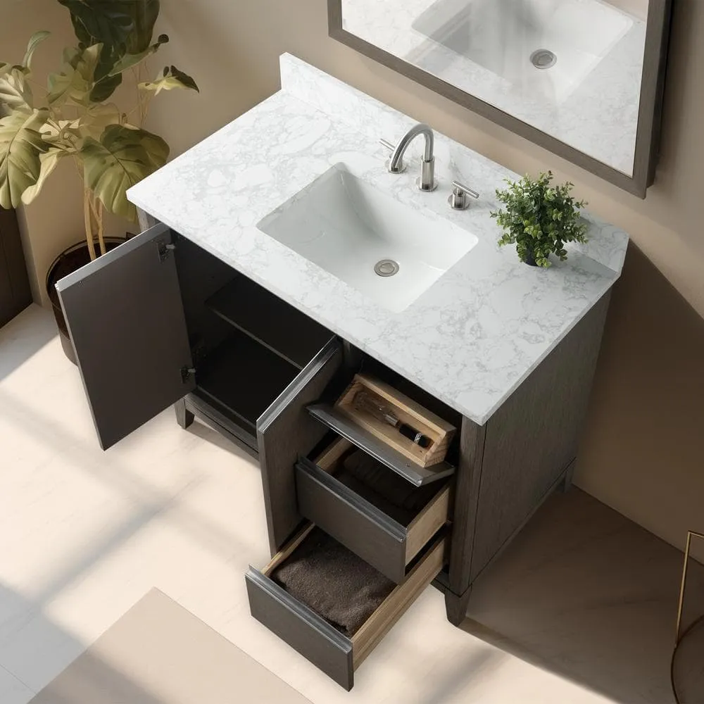 Vanity Art 42 in. W x 22 in. D x 34 in. H Single Sink Bathroom Vanity in Driftwood Gray with Engineered Marble Top, photo 2 of 11
