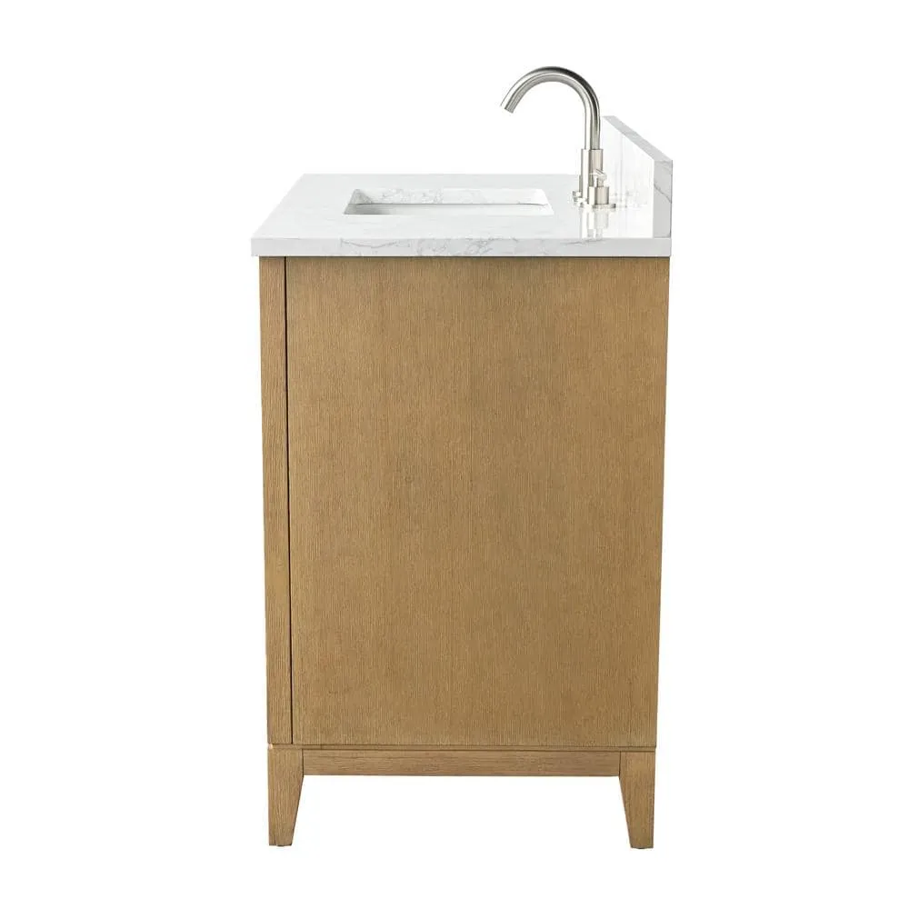 Vanity Art 42 in. W x 22 in. D x 34 in. H Single Sink Bathroom Vanity in Natural Oak with Engineered Marble Top, photo 8 of 11