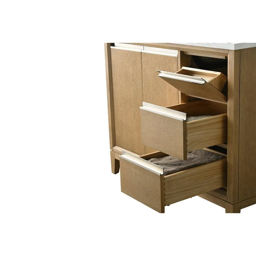 Vanity Art 42 in. W x 22 in. D x 34 in. H Single Sink Bathroom Vanity in Natural Oak with Engineered Marble Top, photo 9 of 11