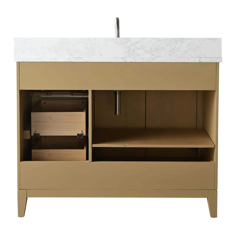 Vanity Art 42 in. W x 22 in. D x 34 in. H Single Sink Bathroom Vanity in Natural Oak with Engineered Marble Top, photo 7 of 11