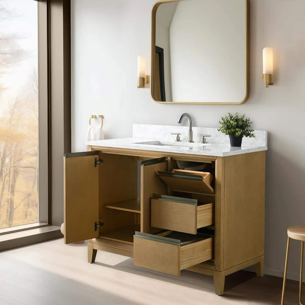 Vanity Art 42 in. W x 22 in. D x 34 in. H Single Sink Bathroom Vanity in Natural Oak with Engineered Marble Top, photo 5 of 11