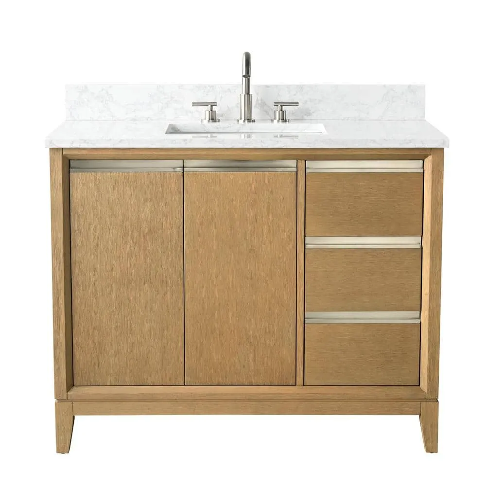 Vanity Art 42 in. W x 22 in. D x 34 in. H Single Sink Bathroom Vanity in Natural Oak with Engineered Marble Top, photo 6 of 11