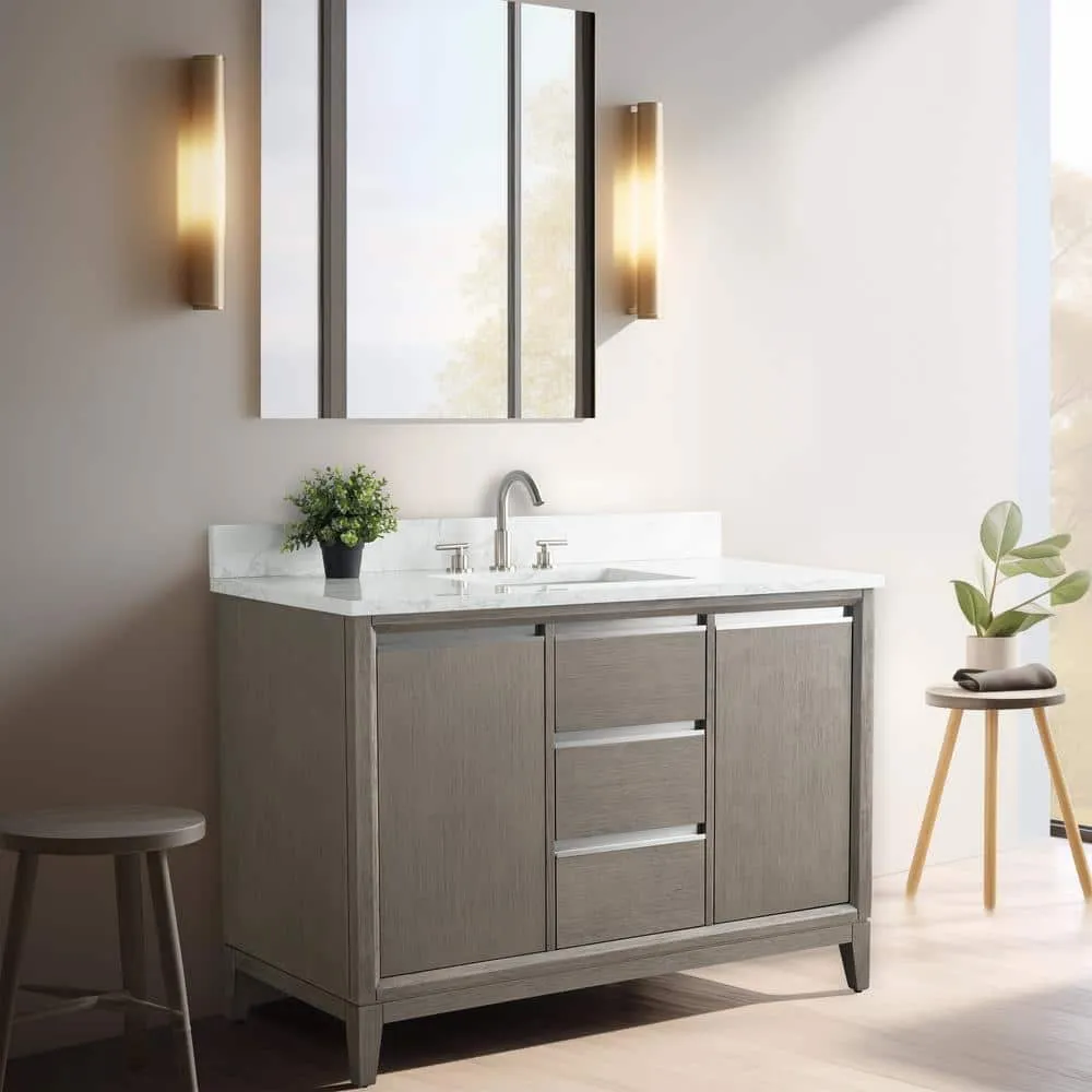 Vanity Art 48 in. W x 22 in. D x 34 in. H Single Sink Bathroom Vanity in Driftwood Gray with Engineered Marble Top, photo 3 of 11