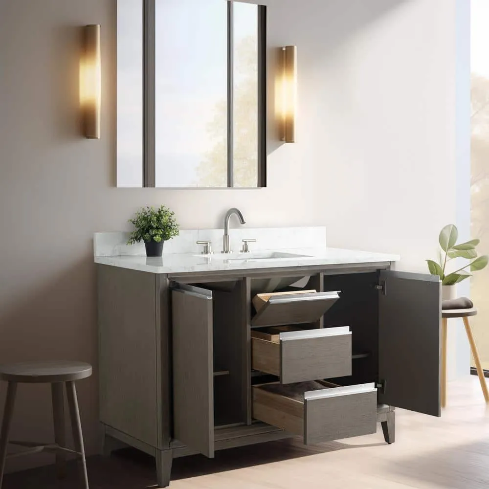 Vanity Art 48 in. W x 22 in. D x 34 in. H Single Sink Bathroom Vanity in Driftwood Gray with Engineered Marble Top, photo 5 of 11