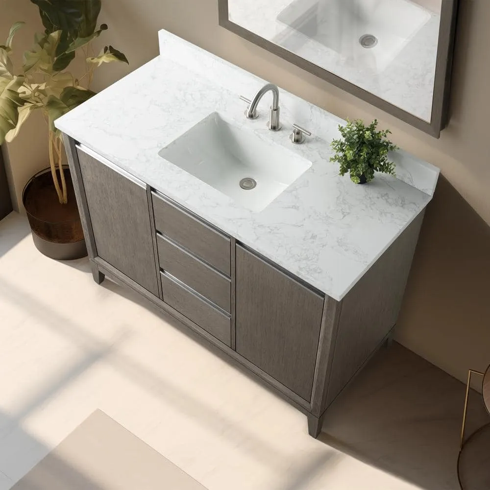 Vanity Art 48 in. W x 22 in. D x 34 in. H Single Sink Bathroom Vanity in Driftwood Gray with Engineered Marble Top, photo 4 of 11