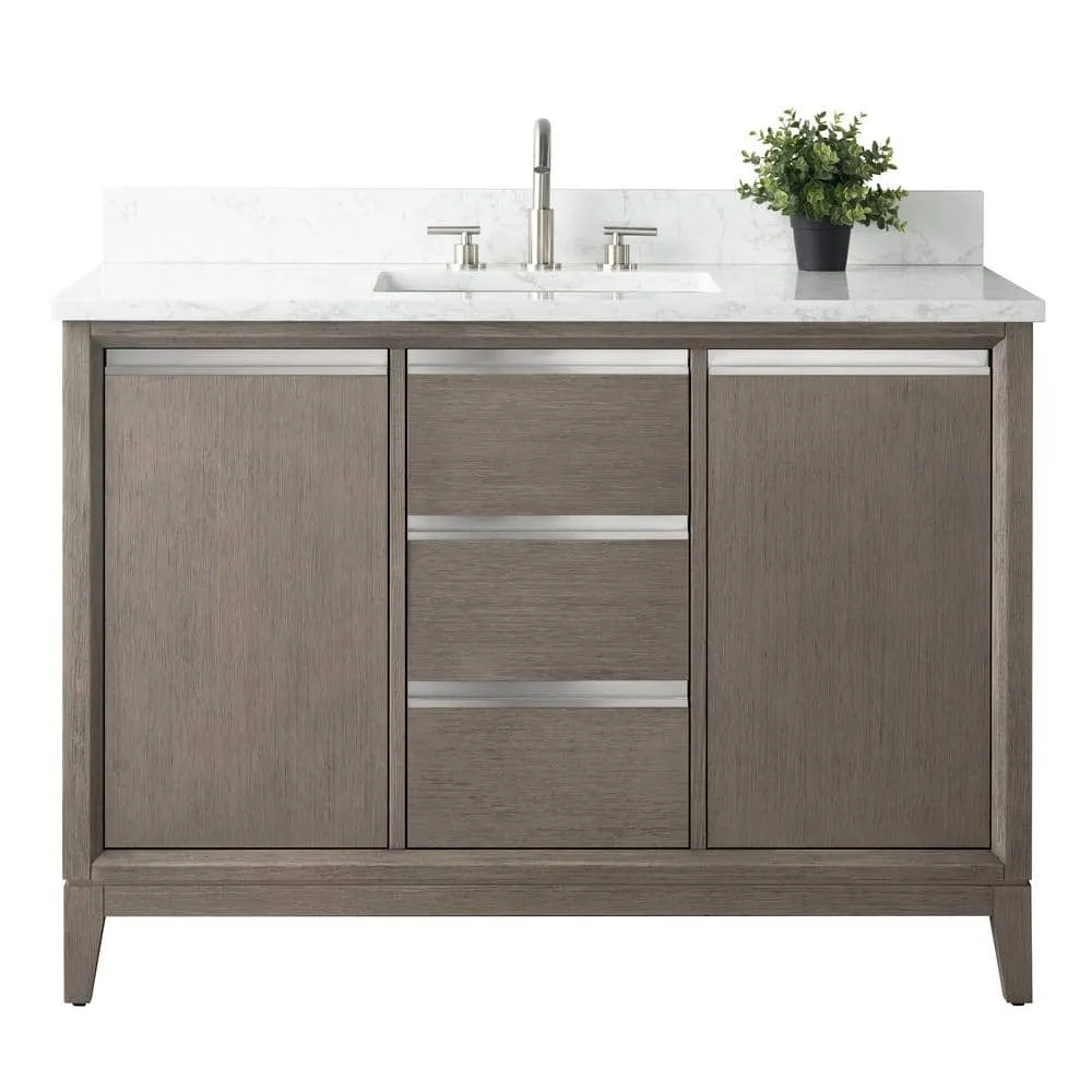 Vanity Art 48 in. W x 22 in. D x 34 in. H Single Sink Bathroom Vanity in Driftwood Gray with Engineered Marble Top, photo 6 of 11