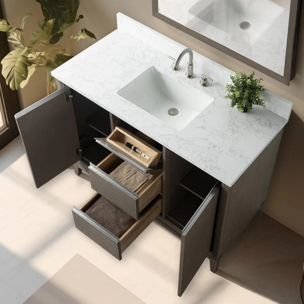 Vanity Art 48 in. W x 22 in. D x 34 in. H Single Sink Bathroom Vanity in Driftwood Gray with Engineered Marble Top, photo 2 of 11