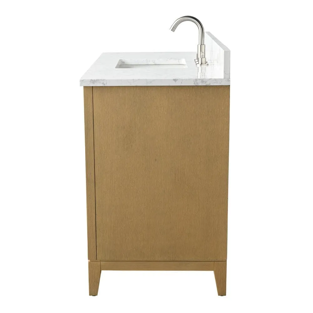 Vanity Art 48 in. W x 22 in. D x 34 in. H Single Sink Bathroom Vanity in Natural Oak with Engineered Marble Top, photo 8 of 11