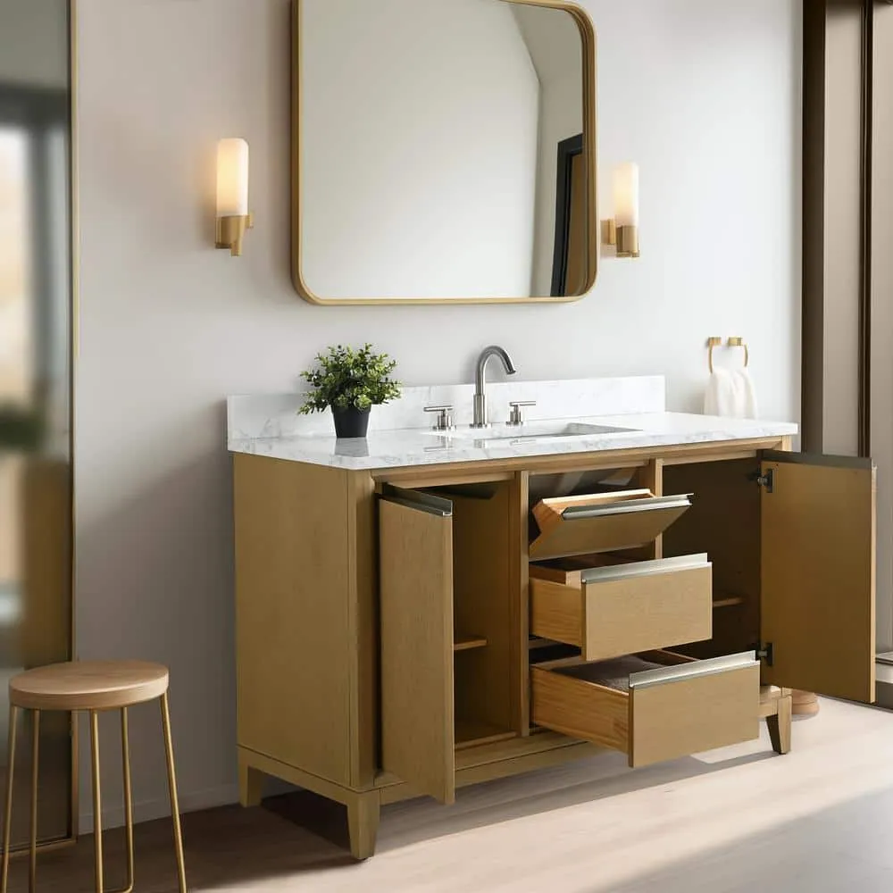 Vanity Art 48 in. W x 22 in. D x 34 in. H Single Sink Bathroom Vanity in Natural Oak with Engineered Marble Top, photo 5 of 11