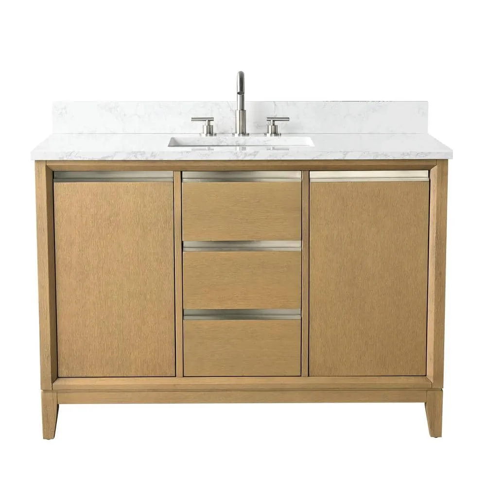 Vanity Art 48 in. W x 22 in. D x 34 in. H Single Sink Bathroom Vanity in Natural Oak with Engineered Marble Top, photo 6 of 11