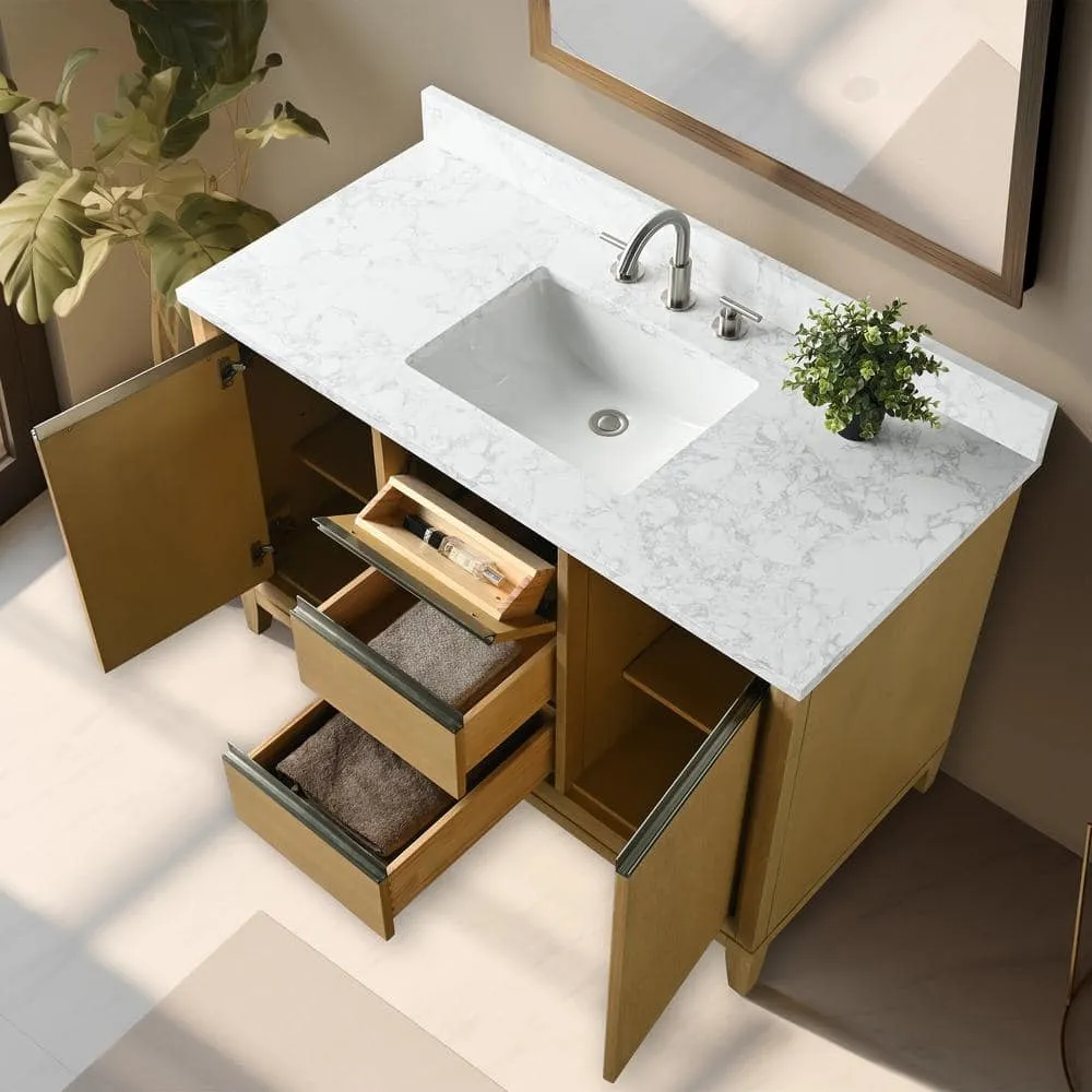 Vanity Art 48 in. W x 22 in. D x 34 in. H Single Sink Bathroom Vanity in Natural Oak with Engineered Marble Top, photo 2 of 11