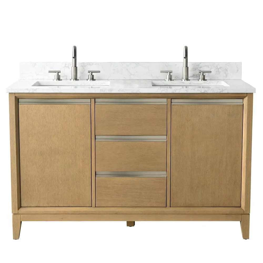 Vanity Art 54 in. W x 22 in. D x 34 in. H Double Sink Bathroom Vanity in Natural Oak with Engineered Marble Top, photo 5 of 12