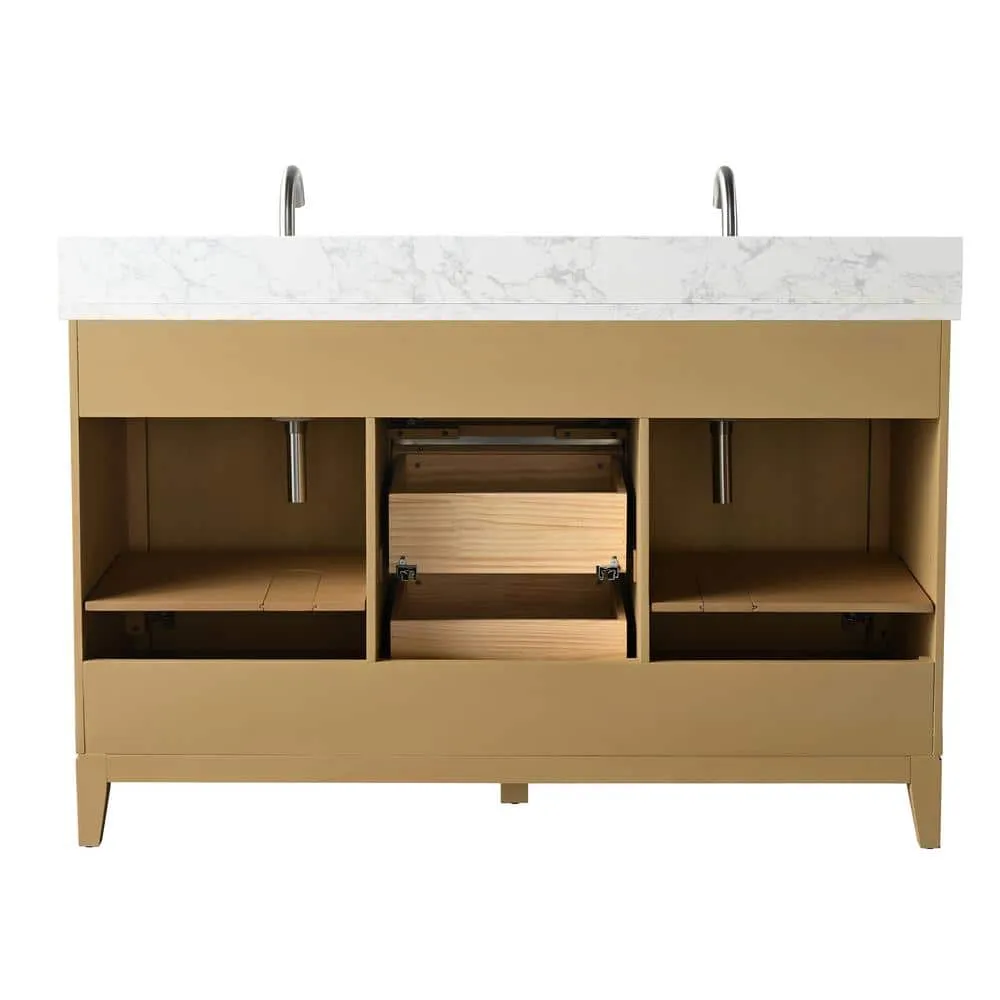 Vanity Art 54 in. W x 22 in. D x 34 in. H Double Sink Bathroom Vanity in Natural Oak with Engineered Marble Top, photo 9 of 12