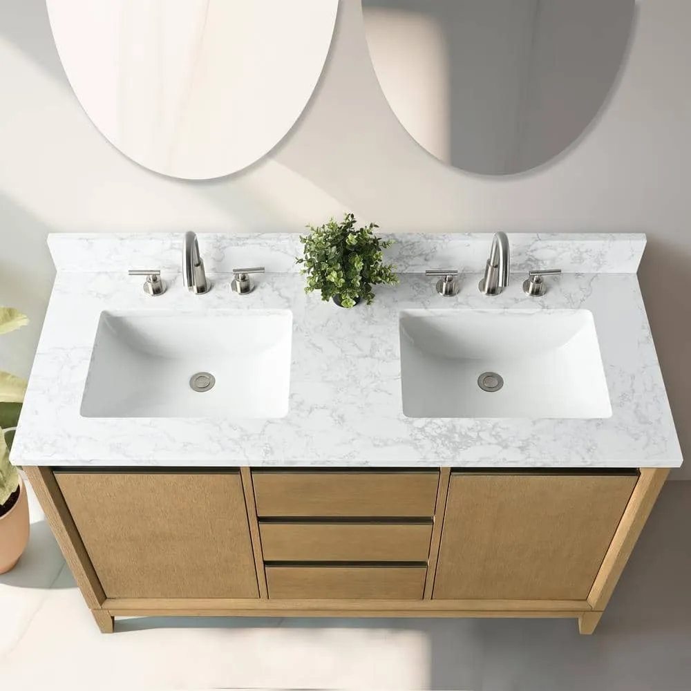 Vanity Art 54 in. W x 22 in. D x 34 in. H Double Sink Bathroom Vanity in Natural Oak with Engineered Marble Top, photo 6 of 12