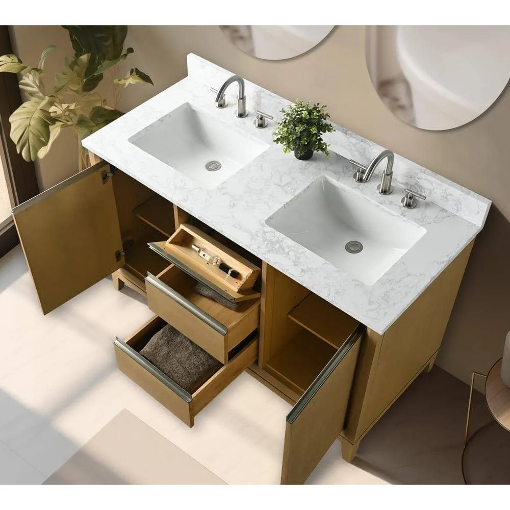 Vanity Art 54 in. W x 22 in. D x 34 in. H Double Sink Bathroom Vanity in Natural Oak with Engineered Marble Top, photo 7 of 12