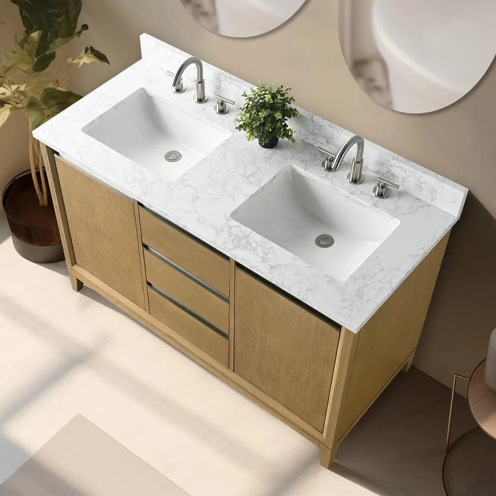 Vanity Art 54 in. W x 22 in. D x 34 in. H Double Sink Bathroom Vanity in Natural Oak with Engineered Marble Top, photo 4 of 12