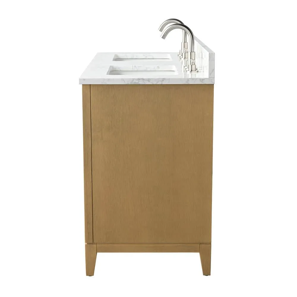 Vanity Art 54 in. W x 22 in. D x 34 in. H Double Sink Bathroom Vanity in Natural Oak with Engineered Marble Top, photo 8 of 12